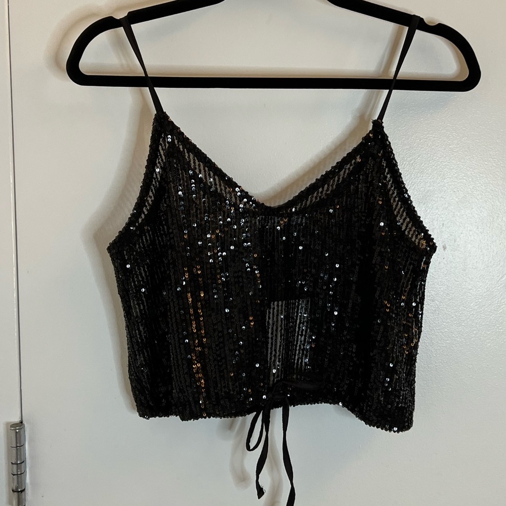 Zara black sequin crop cami
